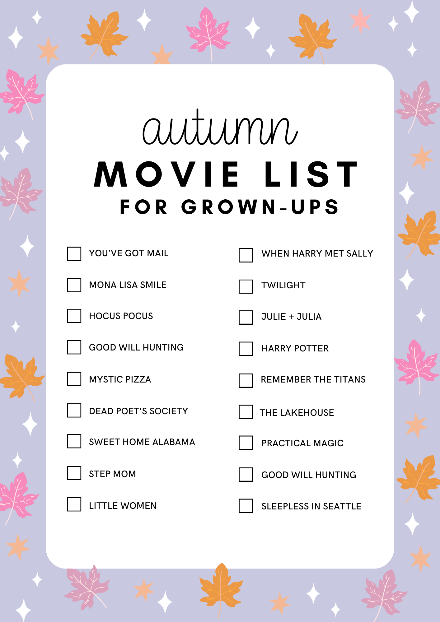 Autumn Movie Bucket List for Grown-Ups