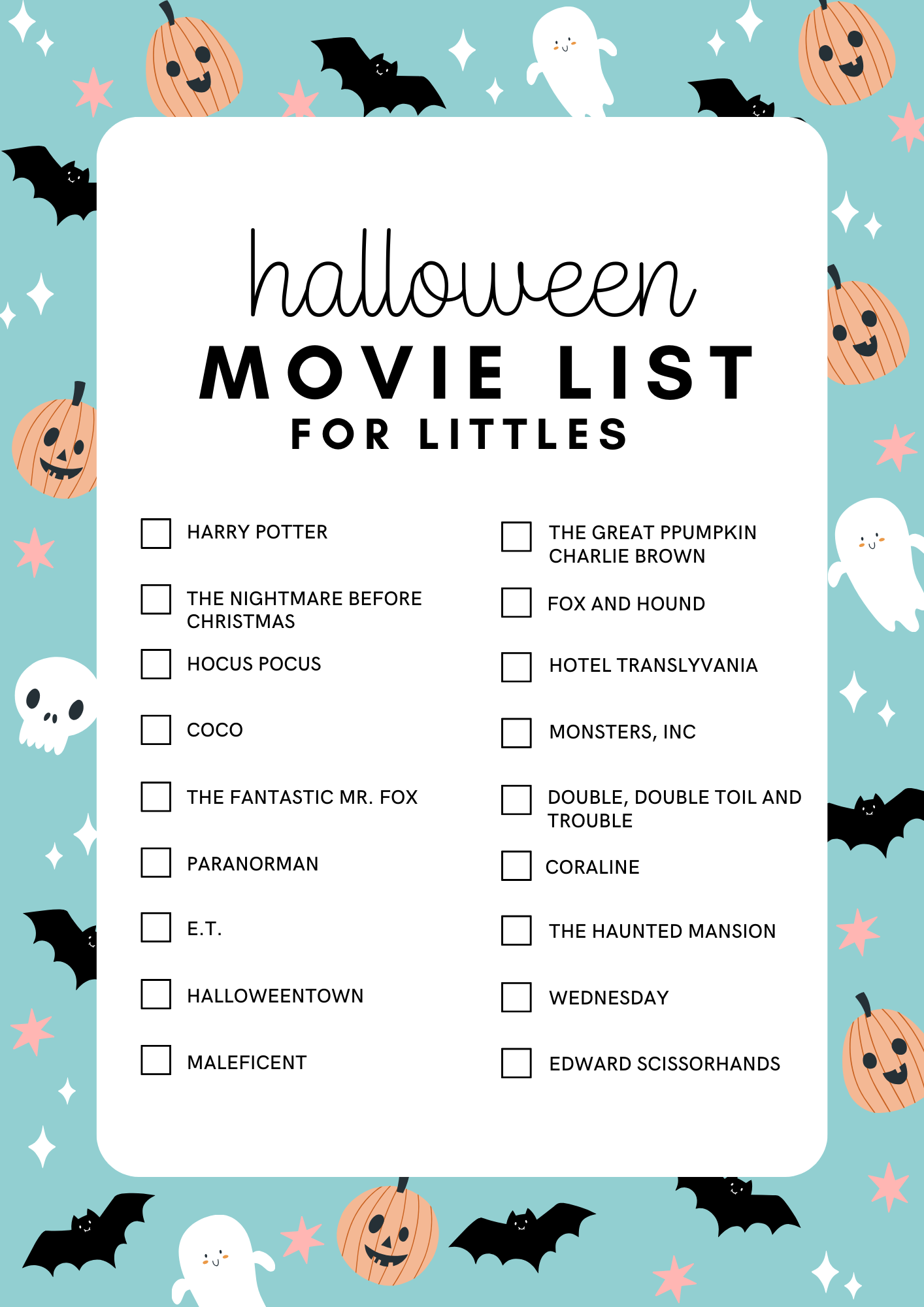 Halloween Movie Bucket List for Littles